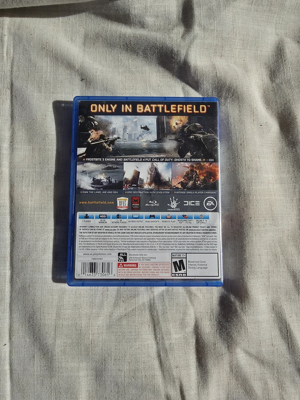 Battlefield 4 (PS4) Video Game - Blue Case, White/Gray Cover Art